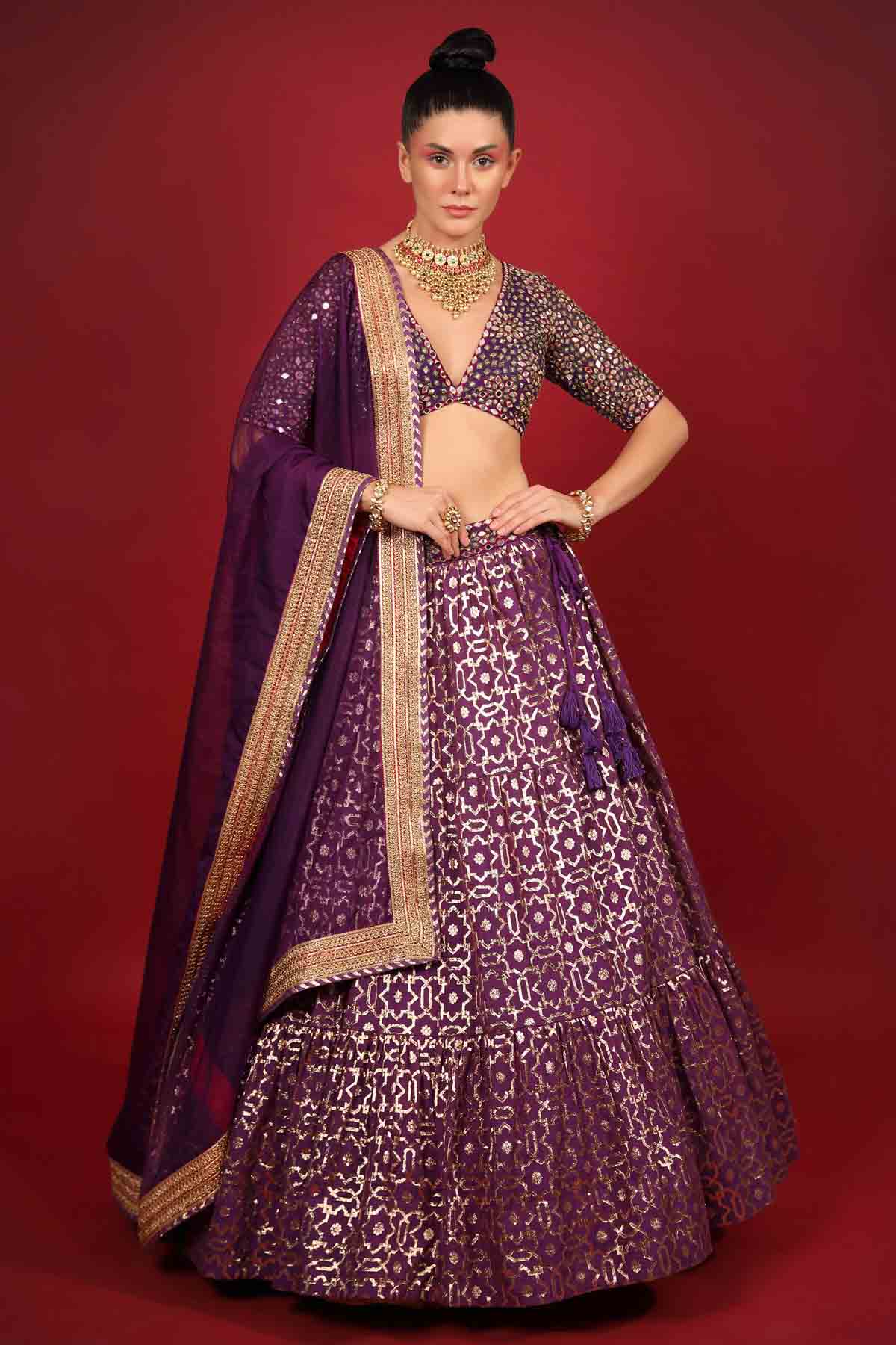 Designer Neha Khullar Purple Chanderi Embroidered Lehenga Set for Women Online
